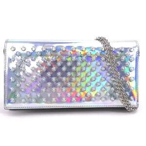 Christian Louboutin Panettone Chain Wallet Patent Silver Spikes